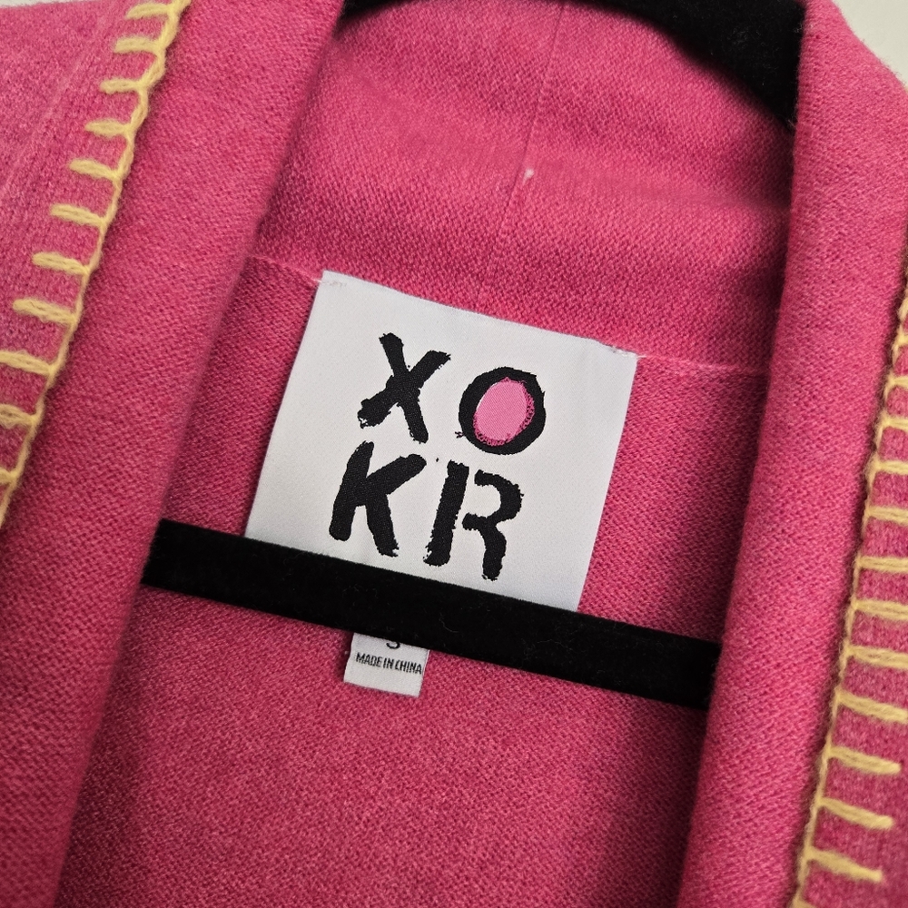 XOKR Kerri Rosenthal Heart Pink Yellow Open Sweater, S - Picture 7 of 9